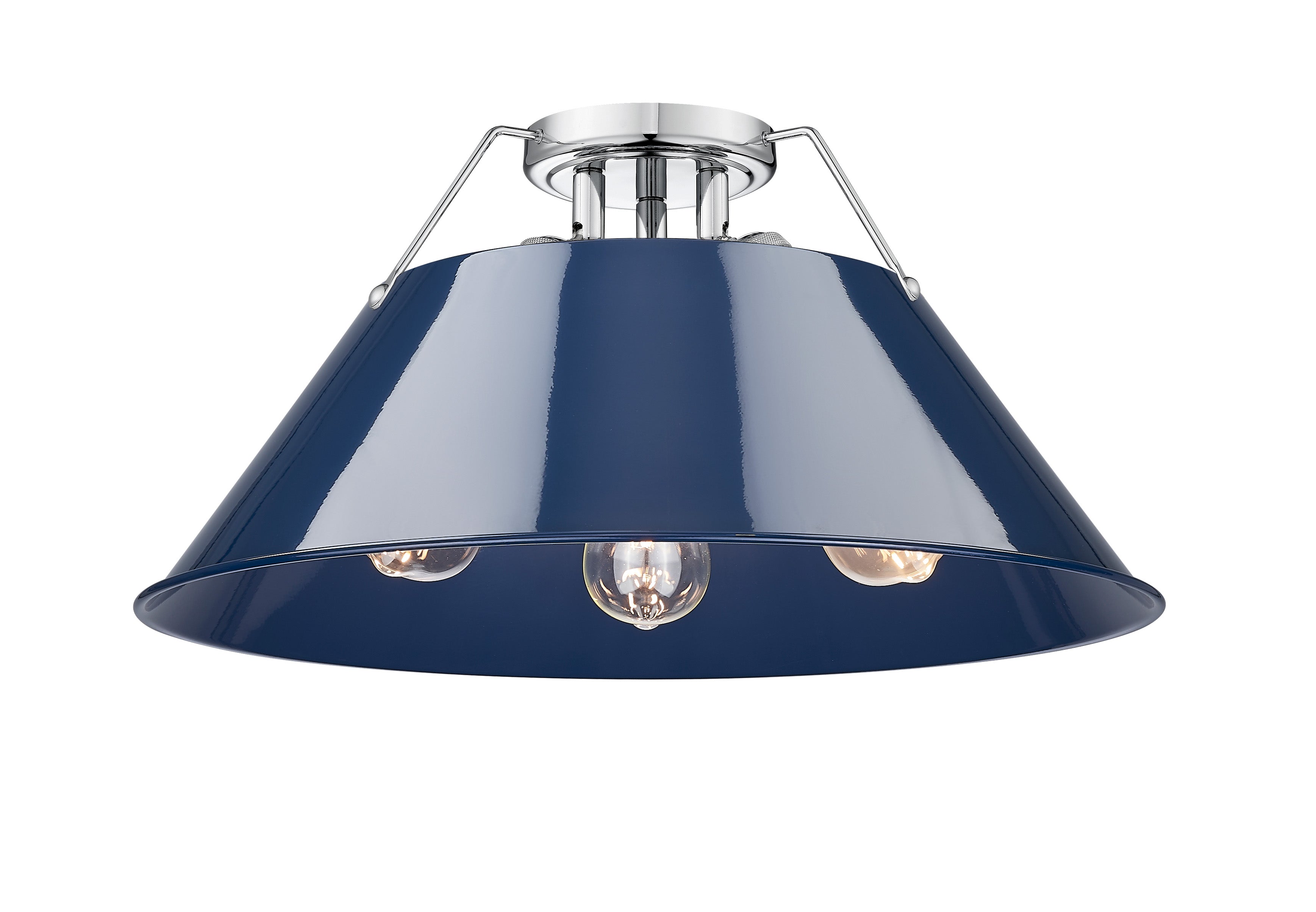 Orwell 3-Light Flush Mount in Chrome with Matte Navy - - Golden Lighting