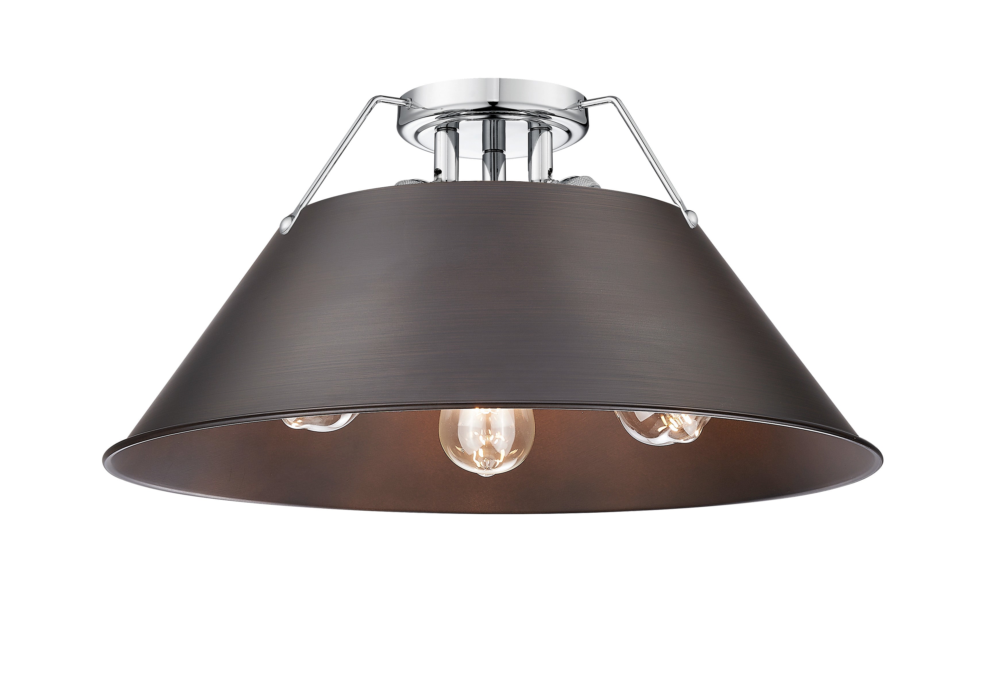 Orwell 3-Light Flush Mount in Chrome with Rubbed Bronze - - Golden Lighting