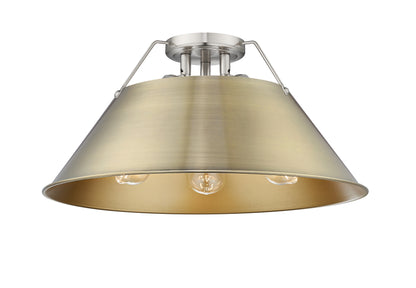 Orwell 3-Light Flush Mount in Pewter with Aged Brass - - Golden Lighting