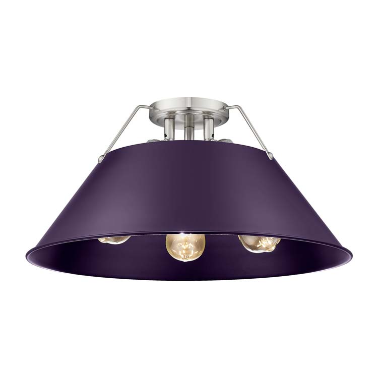 Yep by Golden Lighting Orwell 3-light Flush Mount in Pewter and Exotic Purple shade