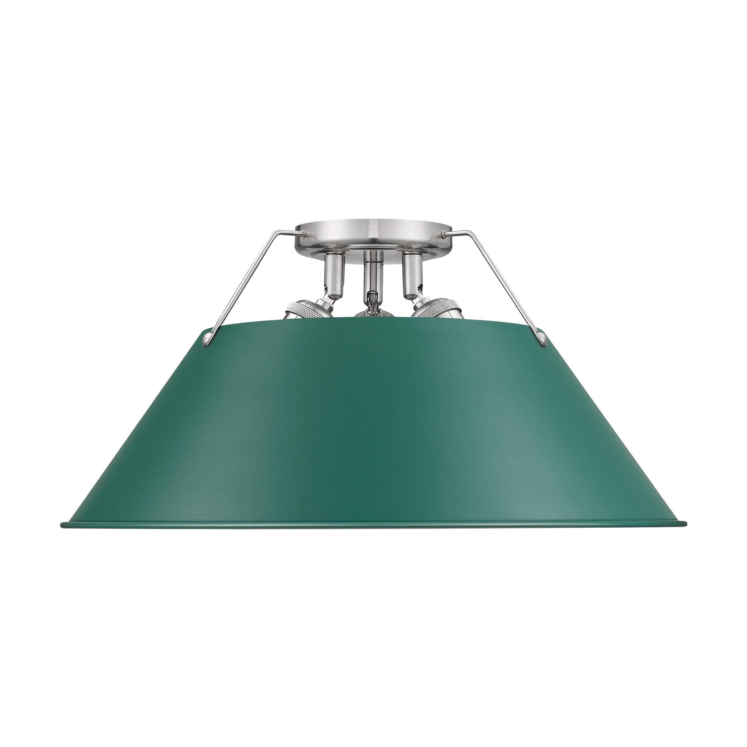 Orwell 3-Light Flush Mount in Pewter with Pine Green - - Golden Lighting