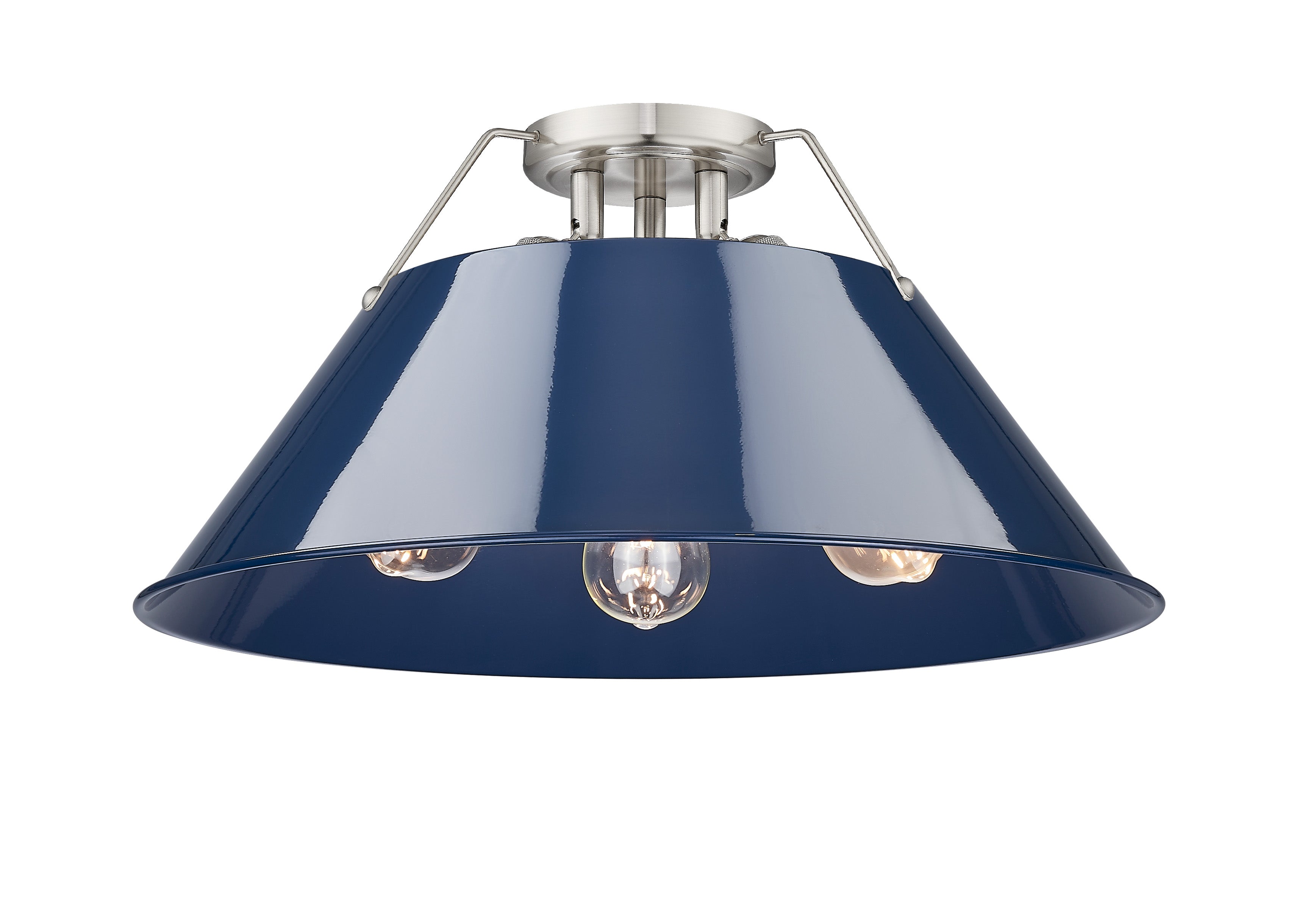 Orwell 3-Light Flush Mount in Pewter with Matte Navy - - Golden Lighting