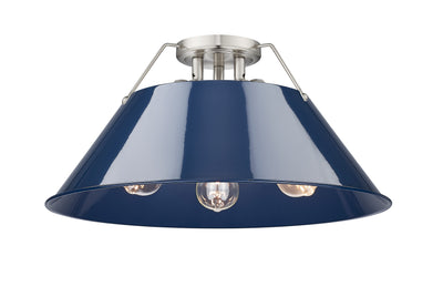 Yep by Golden Lighting Orwell 3-light Flush Mount in Pewter and Navy Blue shade - Default Title - Golden Lighting