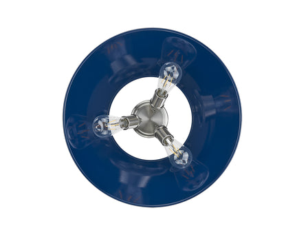 Orwell 3-Light Flush Mount in Pewter with Matte Navy - Pewter / Matte Navy / Blue - Golden Lighting