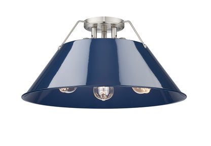 Orwell 3-Light Flush Mount in Pewter with Matte Navy - - Golden Lighting