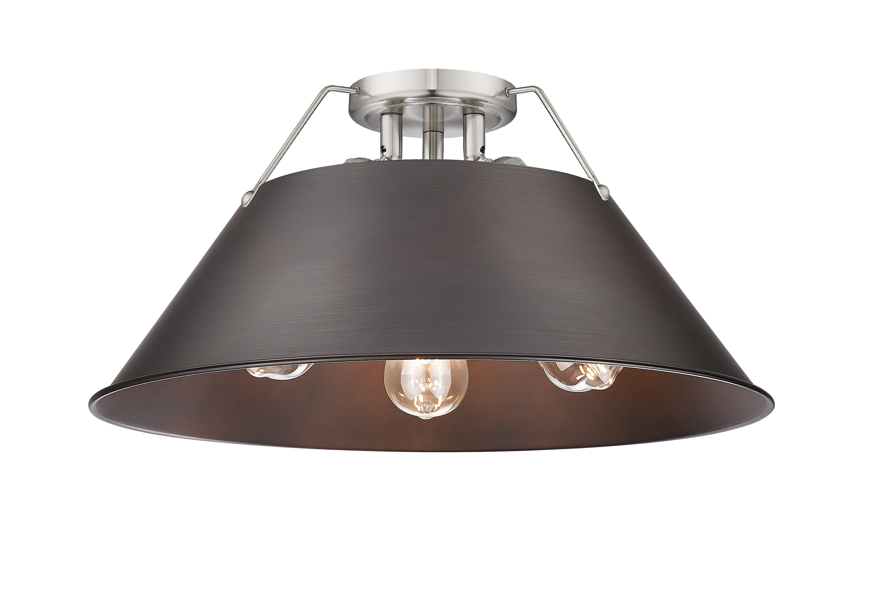 Orwell 3-Light Flush Mount in Pewter with Rubbed Bronze - - Golden Lighting