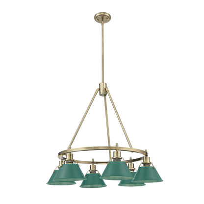 Orwell 6-Light Chandelier in Aged Brass with Pine Green