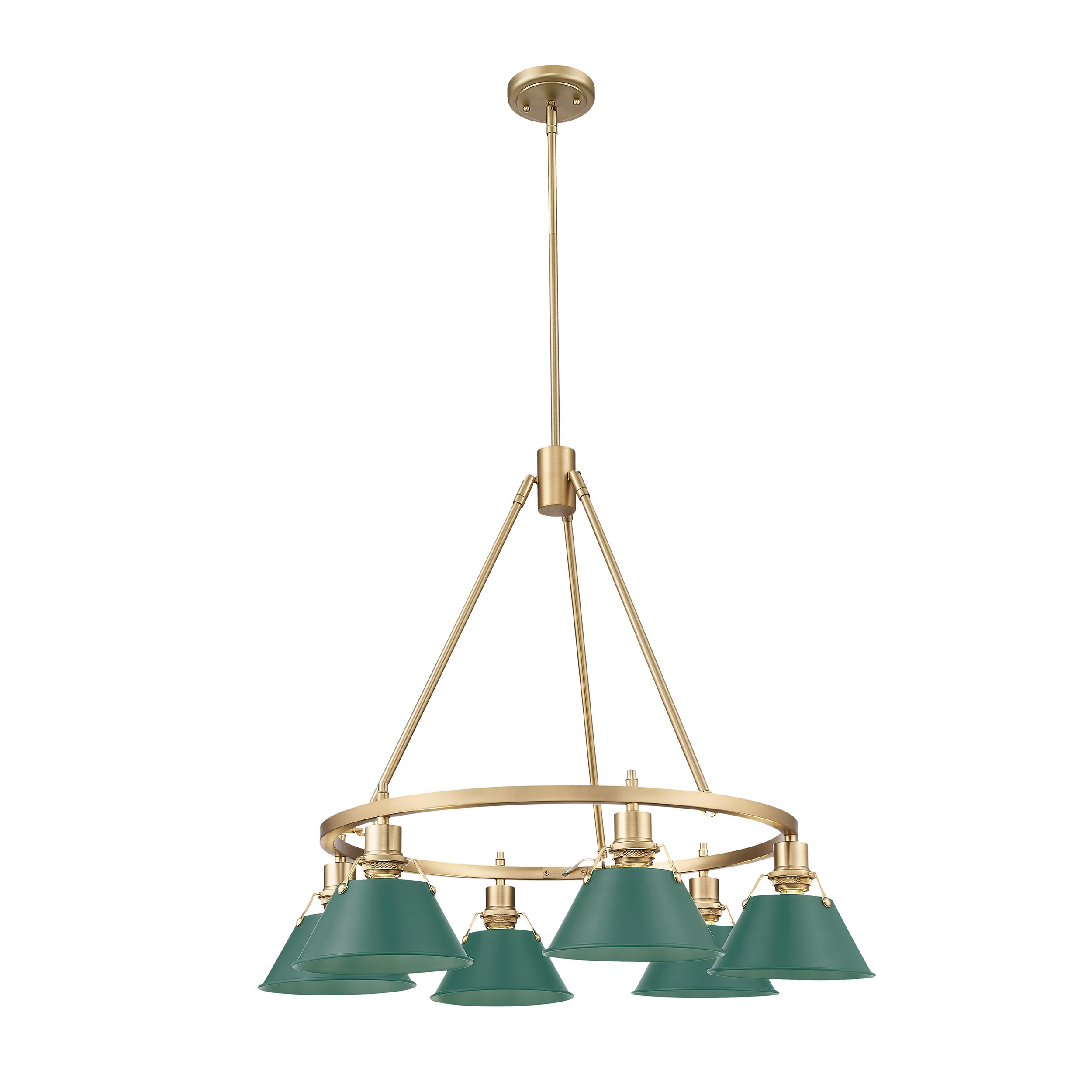 Yep by Golden Lighting Orwell 6-light Chandelier in Brushed Champagne Brass and Pine Green shade - - Golden Lighting