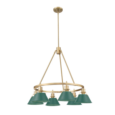 Yep by Golden Lighting Orwell 6-light Chandelier in Brushed Champagne Brass and Pine Green shade - - Golden Lighting