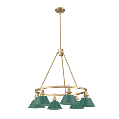 Yep by Golden Lighting Orwell 6-light Chandelier in Brushed Champagne Brass and Pine Green shade - - Golden Lighting