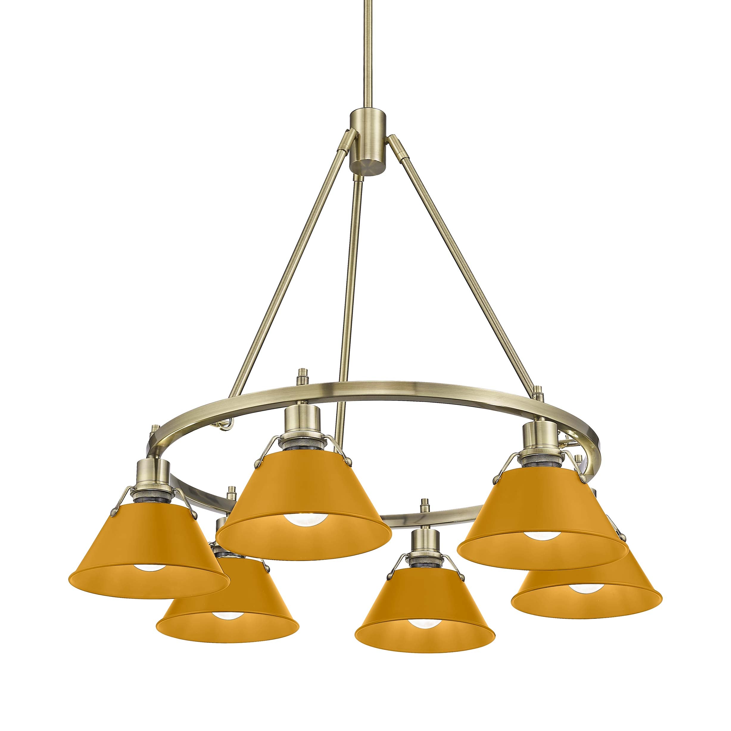 Yep by Golden Lighting Orwell 6-light Chandelier in Aged Brass and Auric Yellow shade