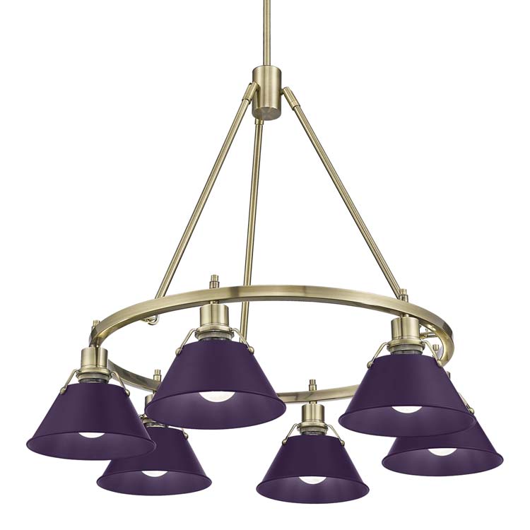 Yep by Golden Lighting Orwell 6-light Chandelier in Aged Brass and Exotic Purple shade