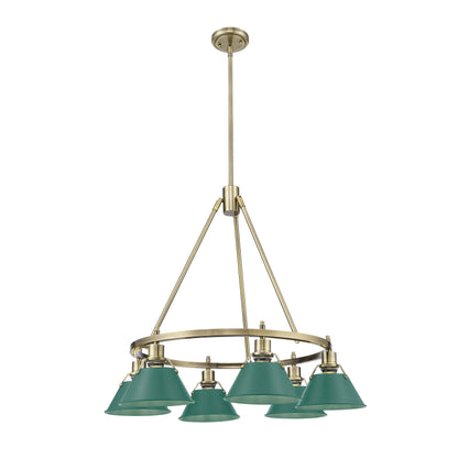 Yep by Golden Lighting Orwell 6-light Chandelier in Aged Brass and Pine Green shade - - Golden Lighting