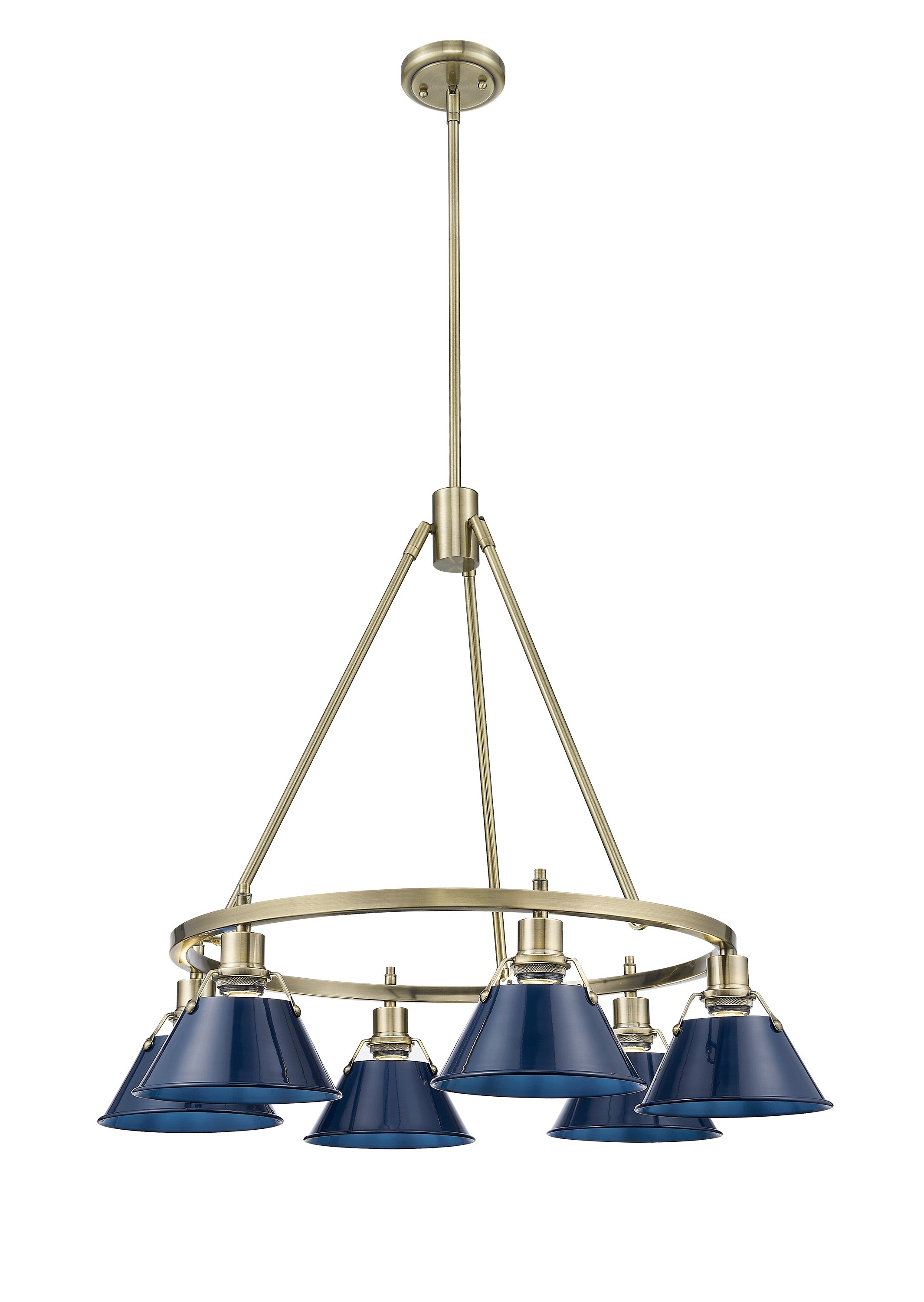 Orwell 6-Light Chandelier in Aged Brass with Matte Navy - Aged Brass / Matte Navy / Blue - Golden Lighting