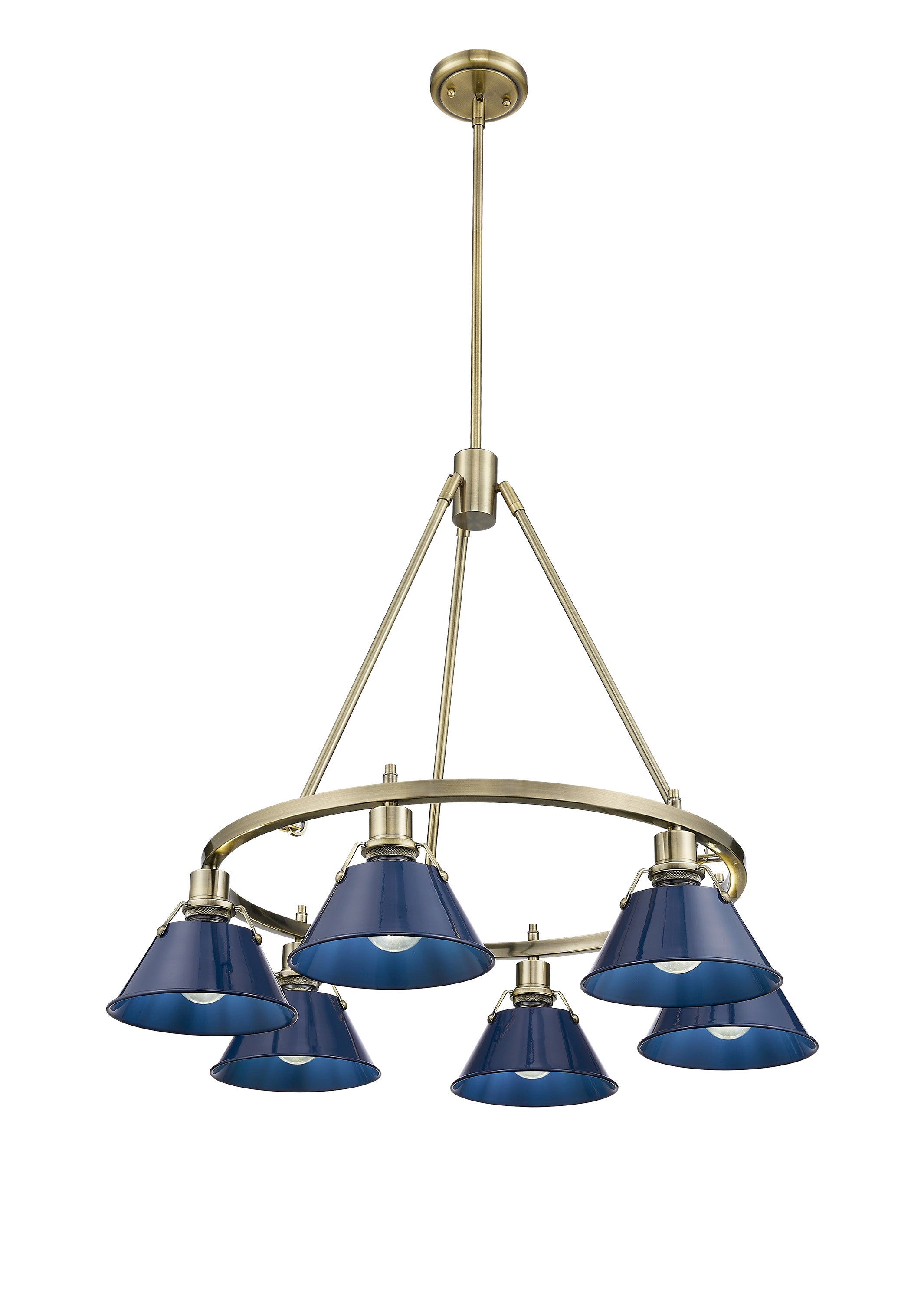 Orwell 6-Light Chandelier in Aged Brass with Matte Navy - - Golden Lighting