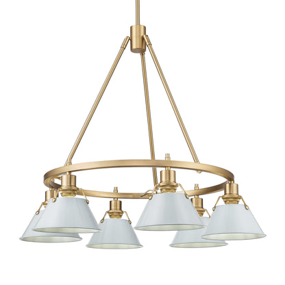 Yep by Golden Lighting Orwell 6-light Chandelier in Brushed Champagne Brass and Dusky Blue shade