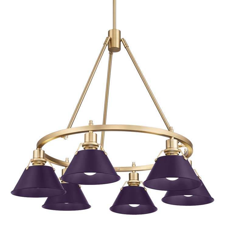 Yep by Golden Lighting Orwell 6-light Chandelier in Brushed Champagne Brass and Exotic Purple shade