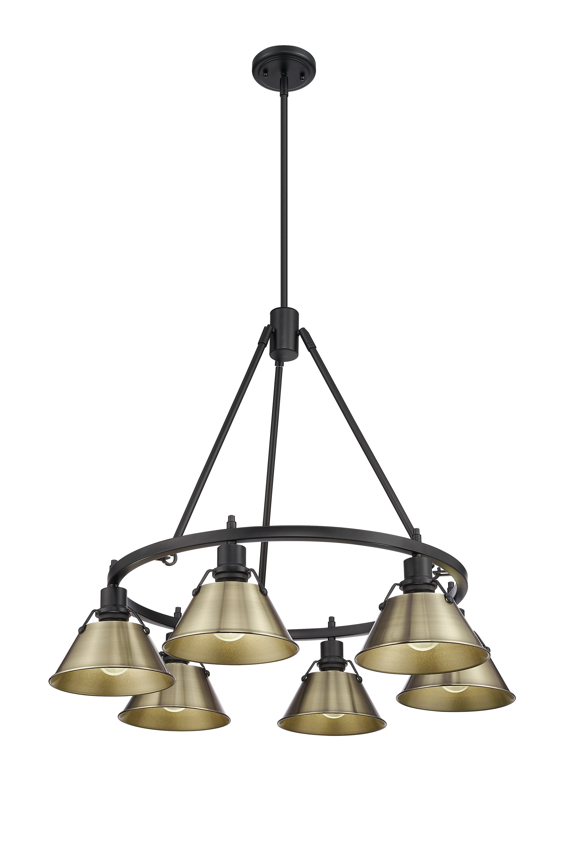 Orwell 6-Light Chandelier in Matte Black with Aged Brass - - Golden Lighting