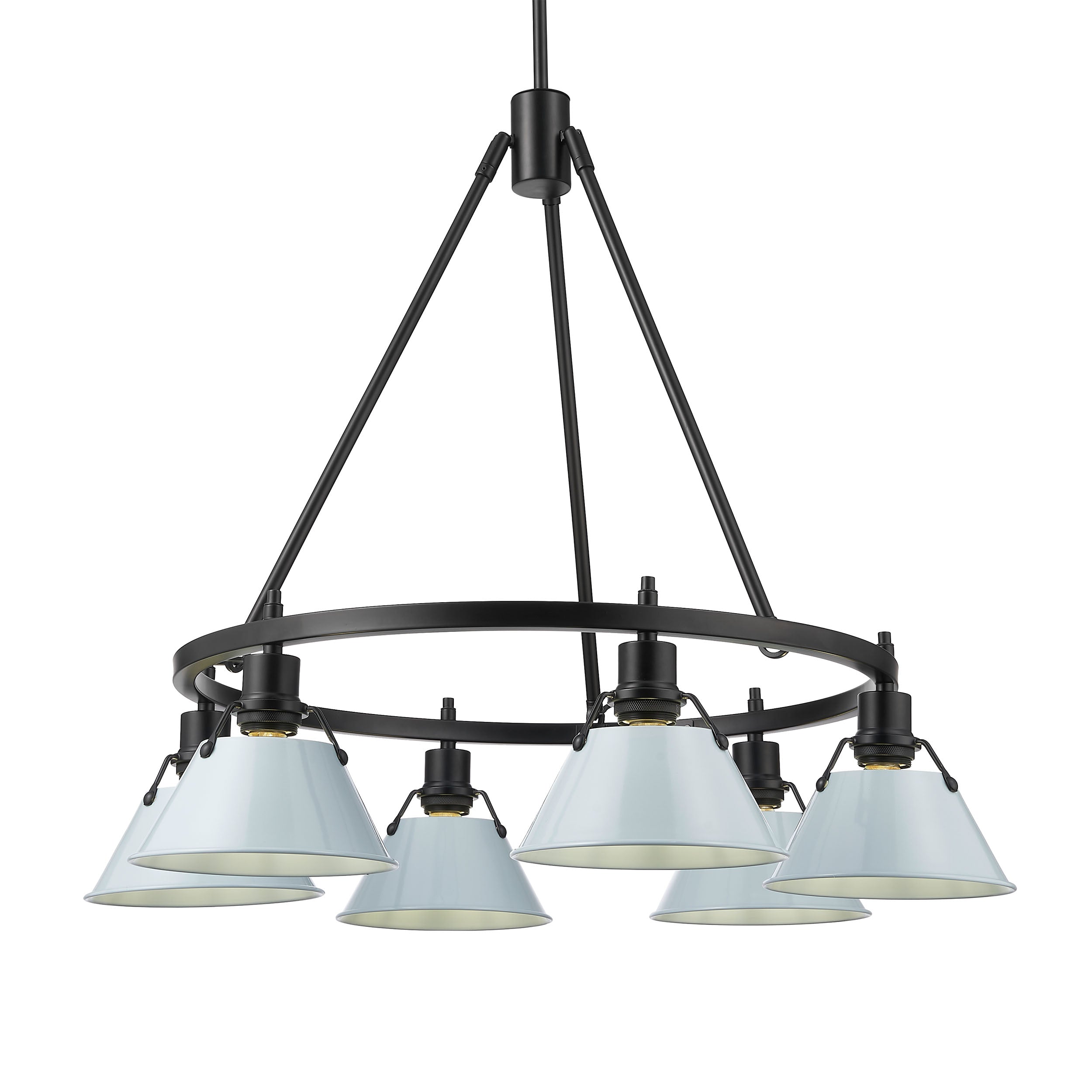 Yep by Golden Lighting Orwell 6-light Chandelier in Matte Black and Dusky Blue shade