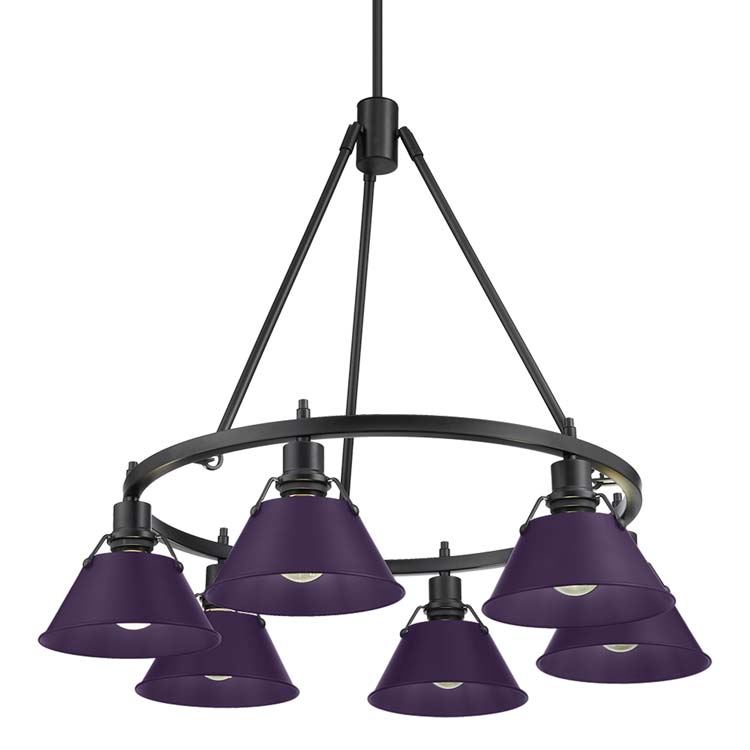 Yep by Golden Lighting Orwell 6-light Chandelier in Matte Black and Exotic Purple shade