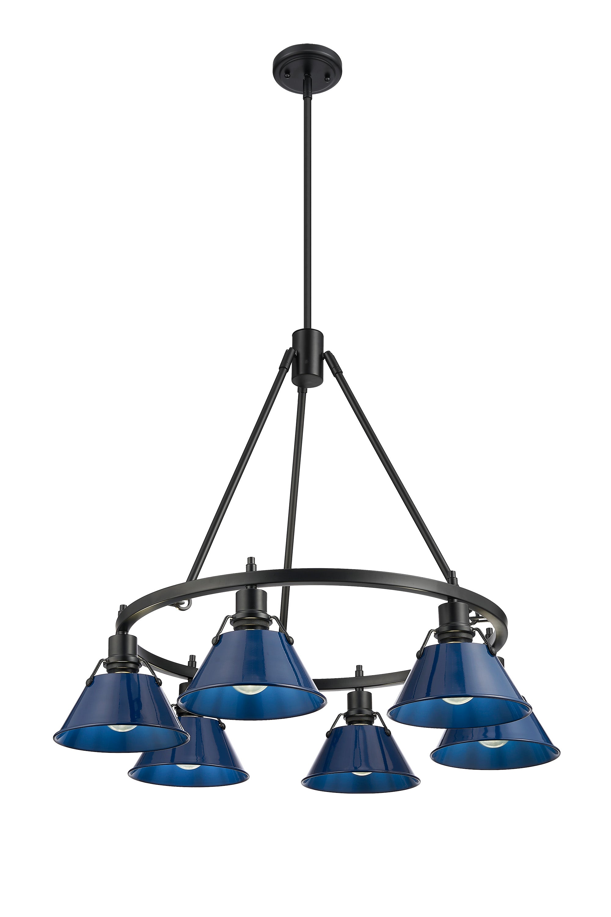 Orwell 6-Light Chandelier in Matte Black with Matte Navy - - Golden Lighting