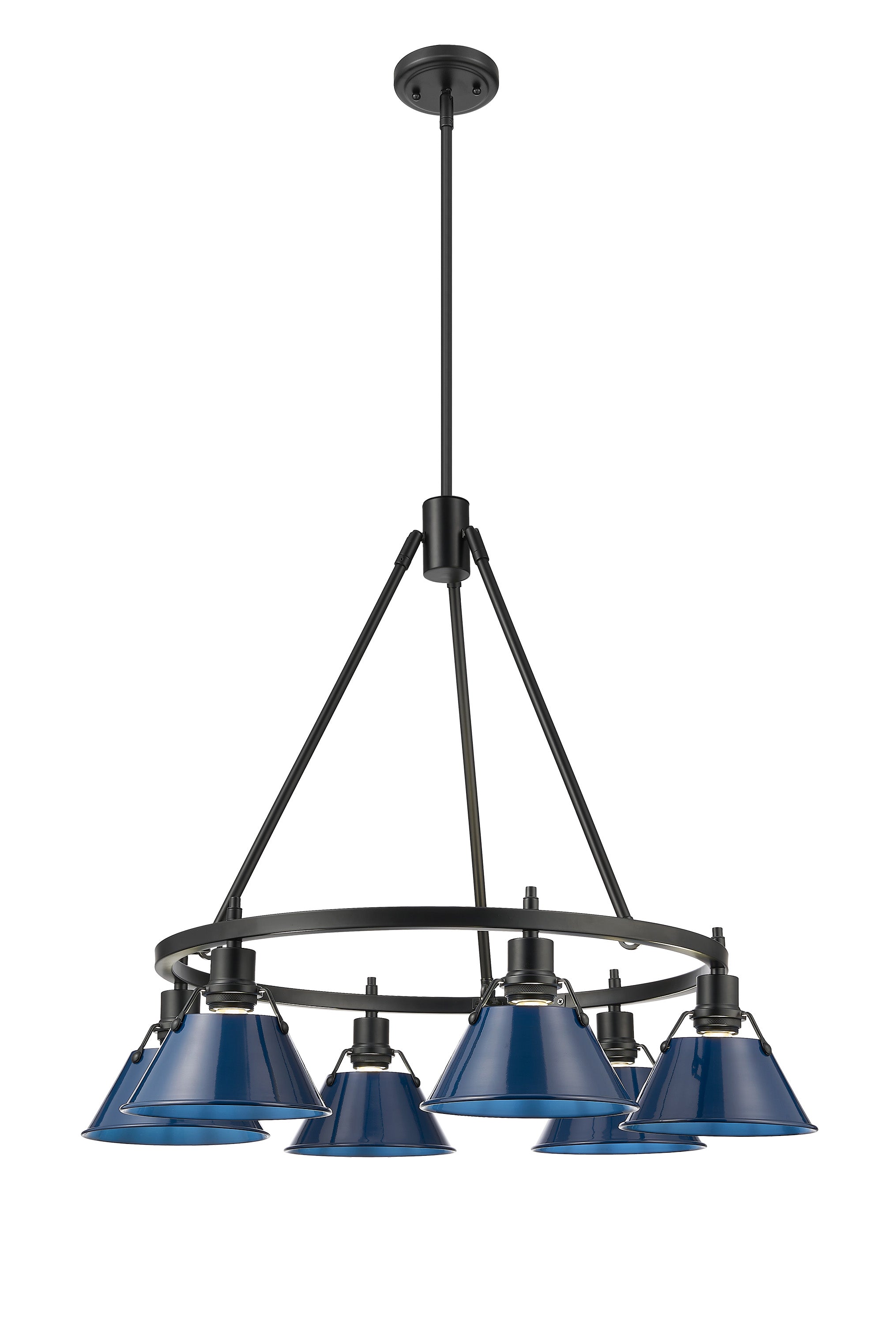 Orwell 6-Light Chandelier in Matte Black with Matte Navy - Matte Black / Matte Navy / Blue - Golden Lighting