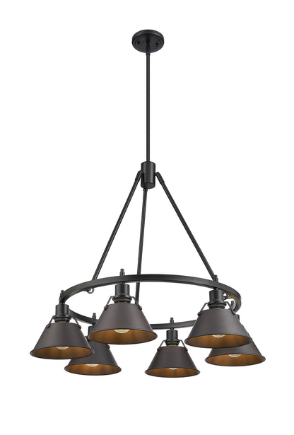 Orwell 6-Light Chandelier in Matte Black with Rubbed Bronze - - Golden Lighting