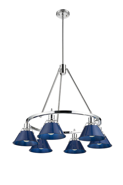 Orwell 6-Light Chandelier in Chrome with Matte Navy - - Golden Lighting