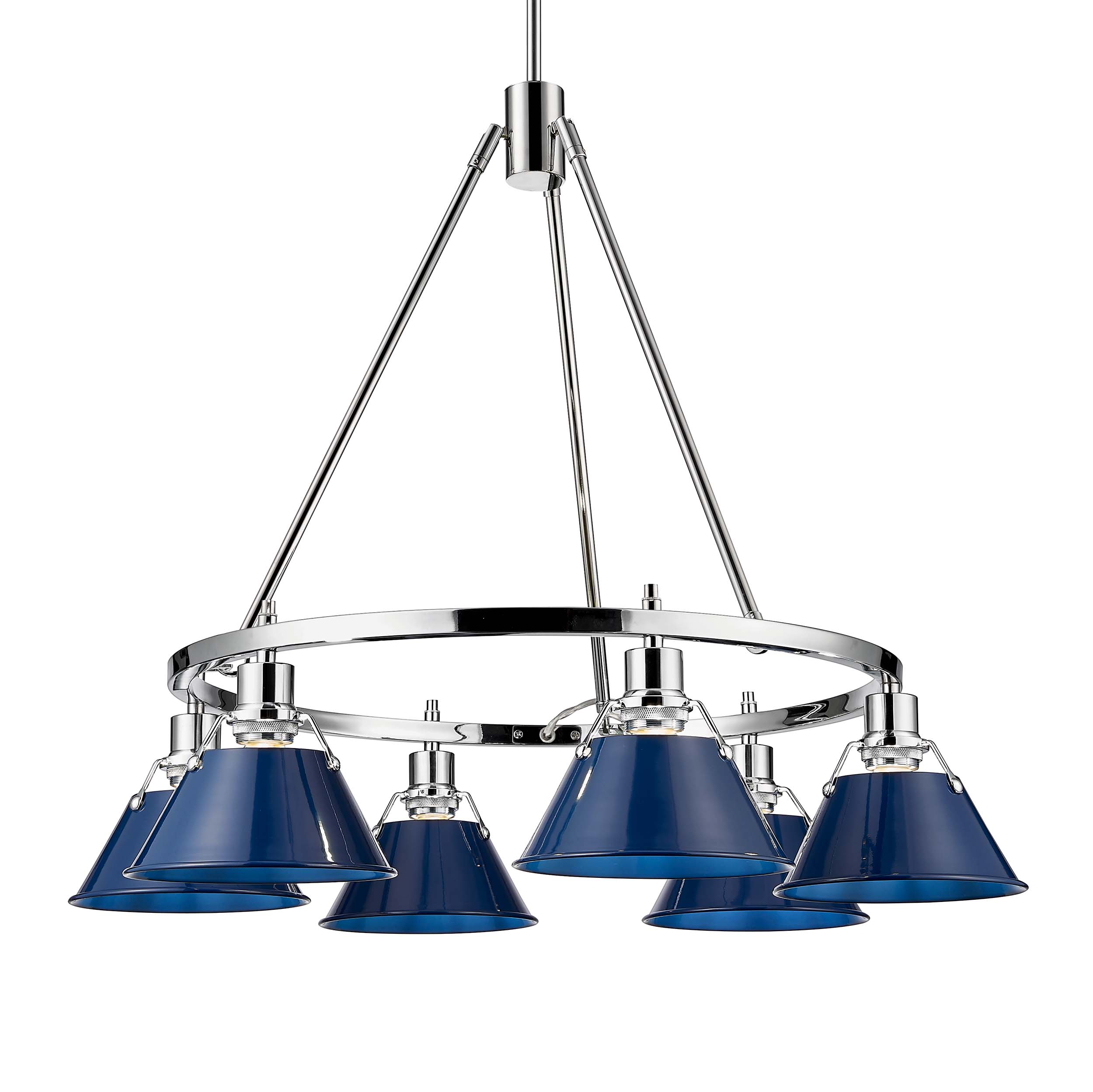 Yep by Golden Lighting Orwell 6-light Chandelier in Chrome and Navy Blue shade