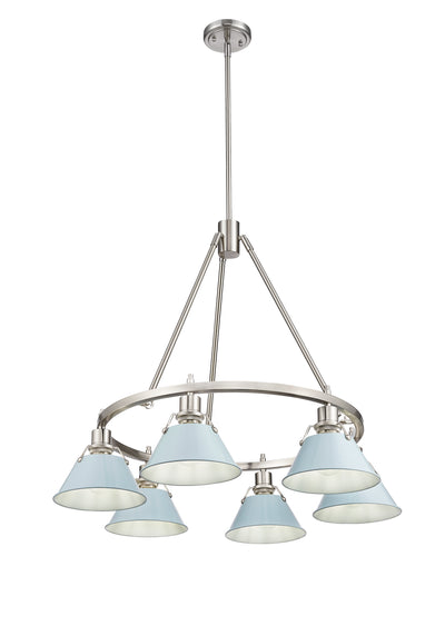 Yep by Golden Lighting Orwell 6-light Chandelier in Pewter and Dusky Blue shade - - Golden Lighting