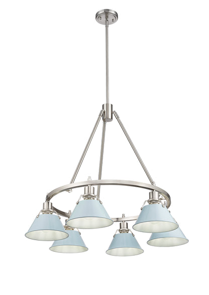 Orwell 6-Light Chandelier in Pewter with Dusky Blue - - Golden Lighting
