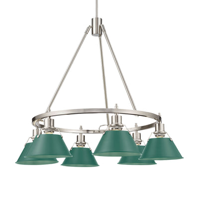 Yep by Golden Lighting Orwell 6-light Chandelier in Pewter and Pine Green shade - Default Title - Golden Lighting