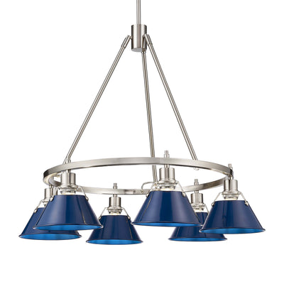 Yep by Golden Lighting Orwell 6-light Chandelier in Pewter and Navy Blue shade - Default Title - Golden Lighting