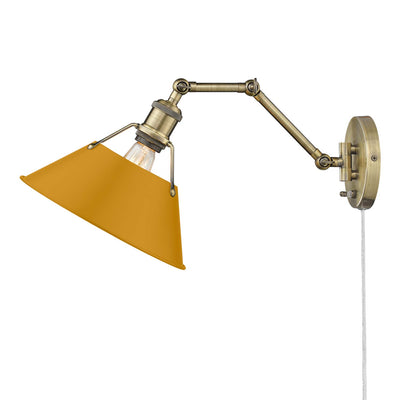 Yep by Golden Lighting Orwell 1-light Swing Arm Wall Lamp in Aged Brass and Auric Yellow shade - - Golden Lighting