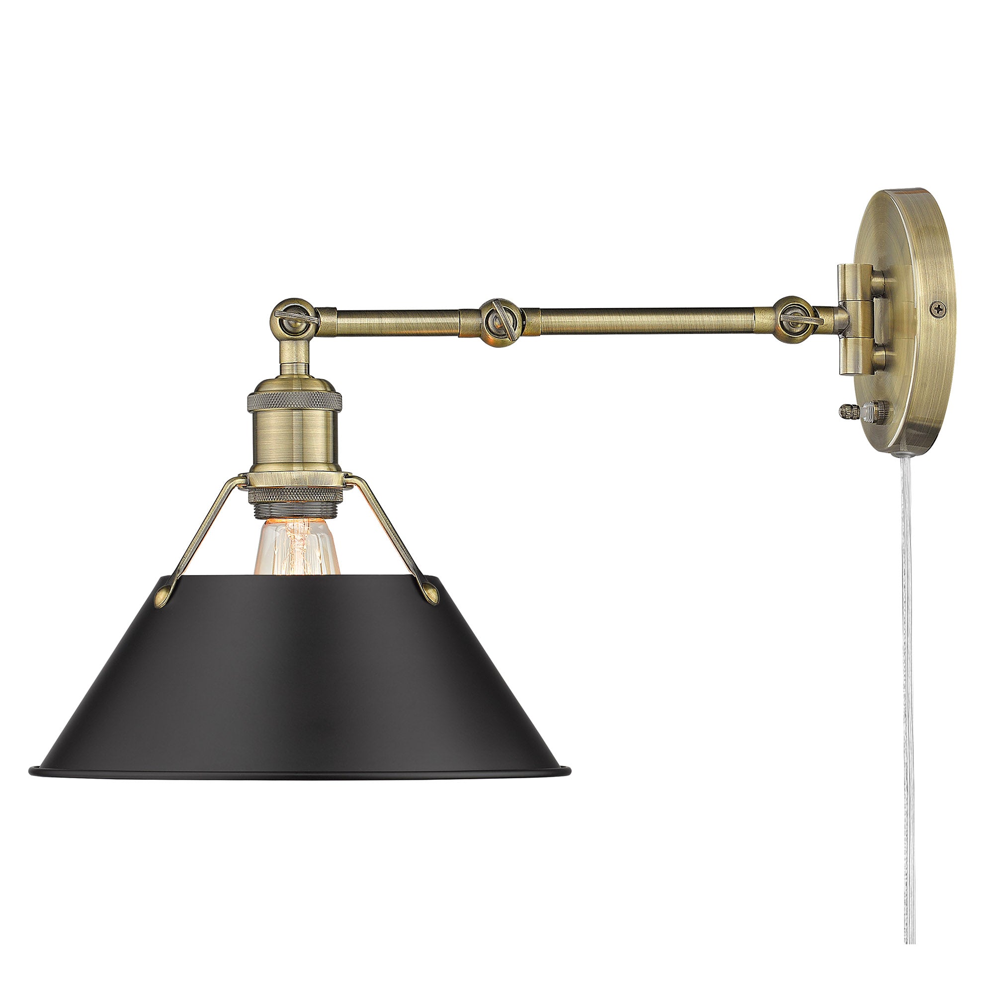 Yep by Golden Lighting Orwell 1-light Swing Arm Wall Lamp in Aged Brass and Matte Black shade - - Golden Lighting