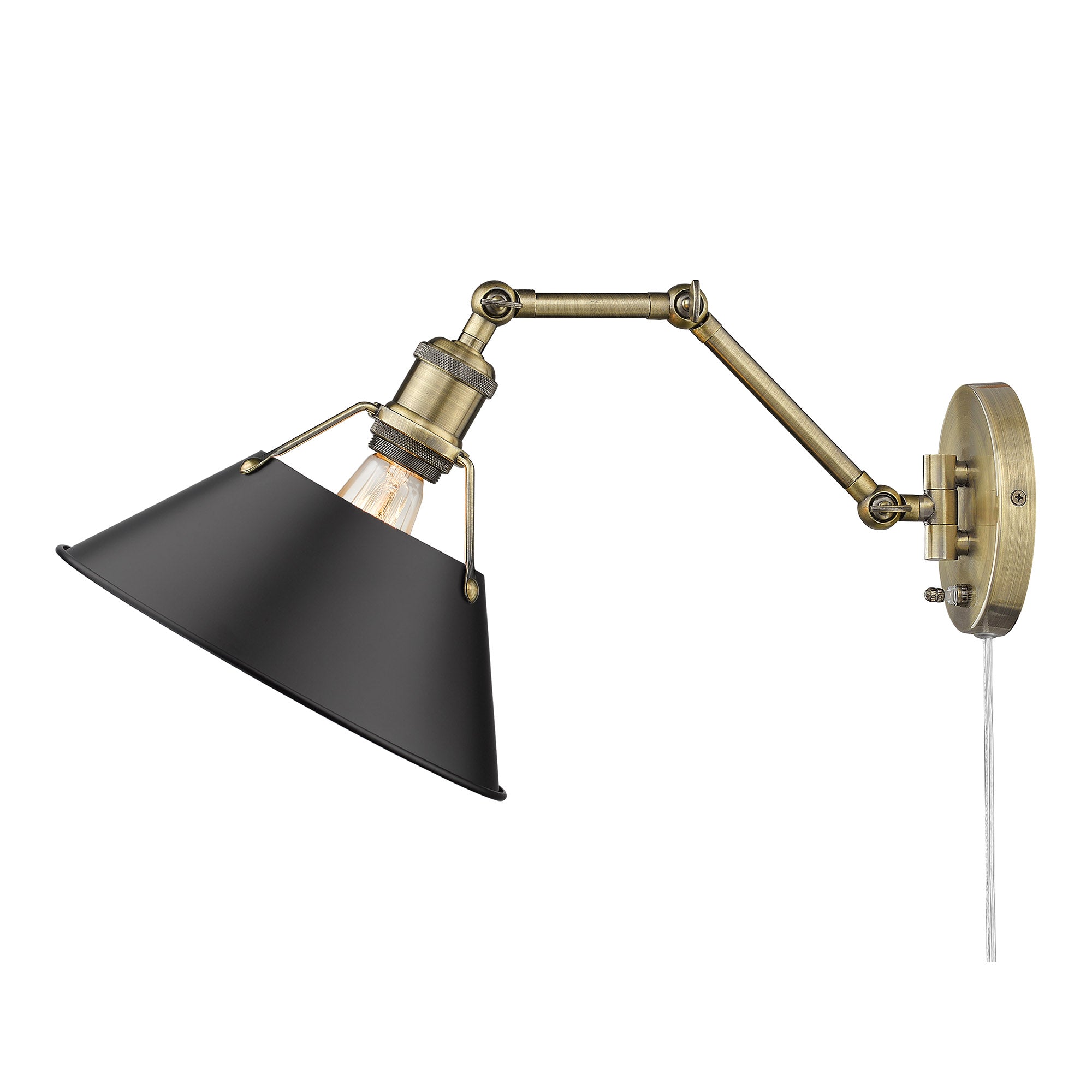 Yep by Golden Lighting Orwell 1-light Swing Arm Wall Lamp in Aged Brass and Matte Black shade - - Golden Lighting