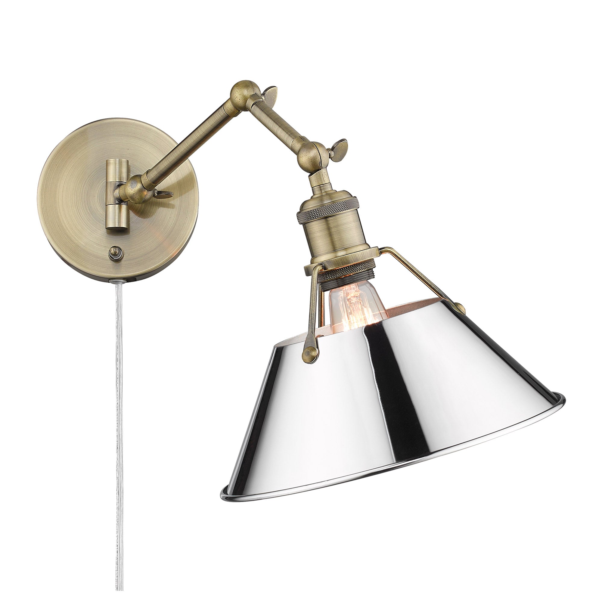 Yep by Golden Lighting Orwell 1-light Swing Arm Wall Lamp in Aged Brass and Chrome shade - - Golden Lighting