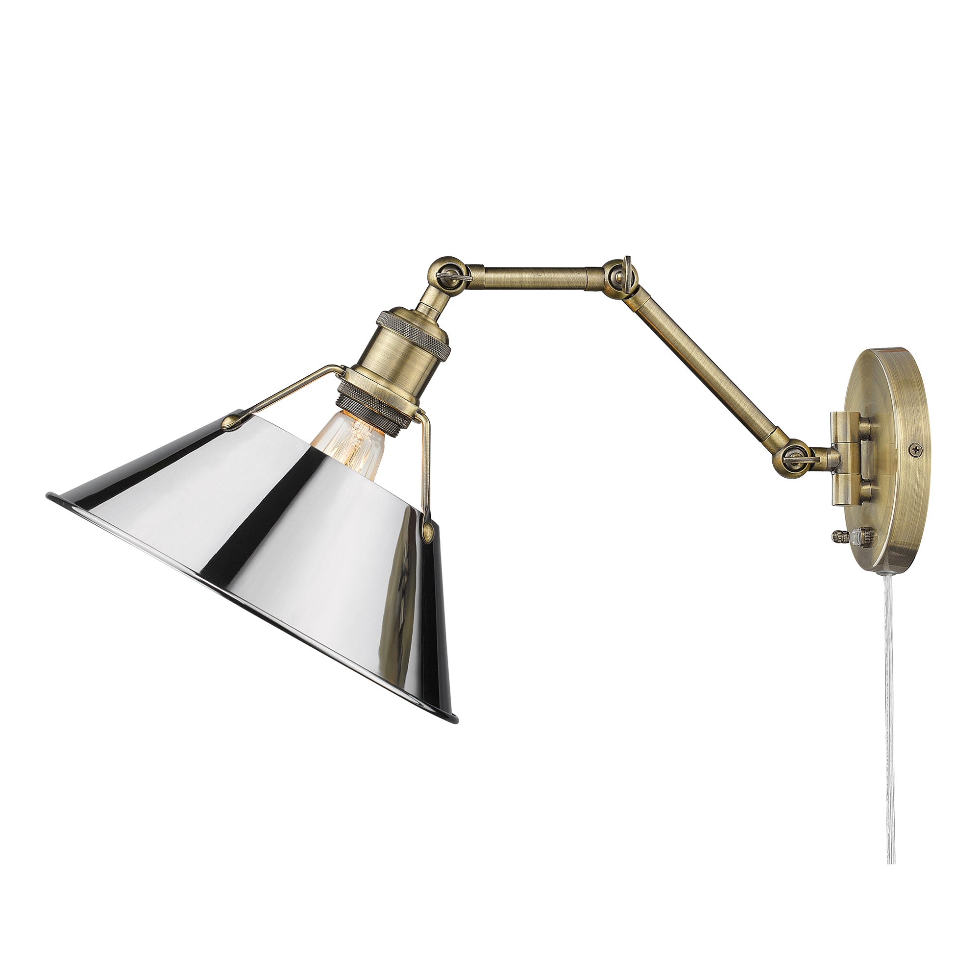 Yep by Golden Lighting Orwell 1-light Swing Arm Wall Lamp in Aged Brass and Chrome shade - - Golden Lighting