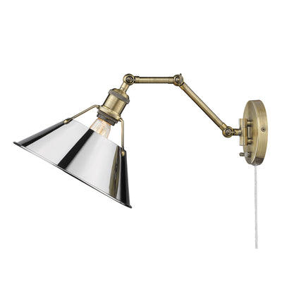 Yep by Golden Lighting Orwell 1-light Swing Arm Wall Lamp in Aged Brass and Chrome shade - - Golden Lighting