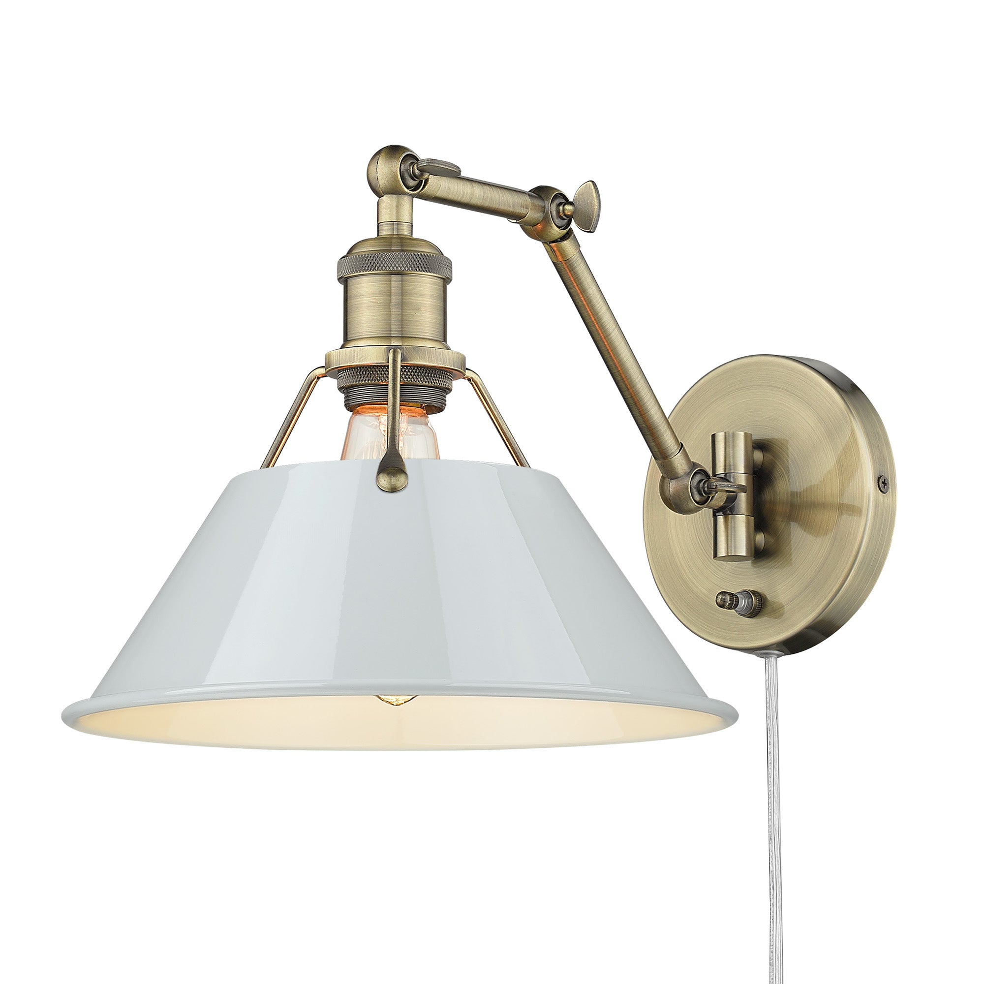 Yep by Golden Lighting Orwell 1-light Swing Arm Wall Lamp in Aged Brass and Dusky Blue shade - - Golden Lighting