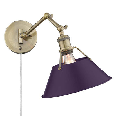 Yep by Golden Lighting Orwell 1-light Swing Arm Wall Lamp in Aged Brass and Exotic Purple shade - - Golden Lighting