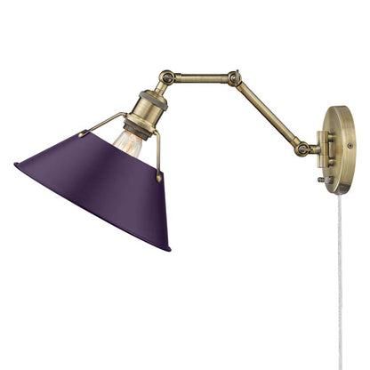 Yep by Golden Lighting Orwell 1-light Swing Arm Wall Lamp in Aged Brass and Exotic Purple shade - - Golden Lighting