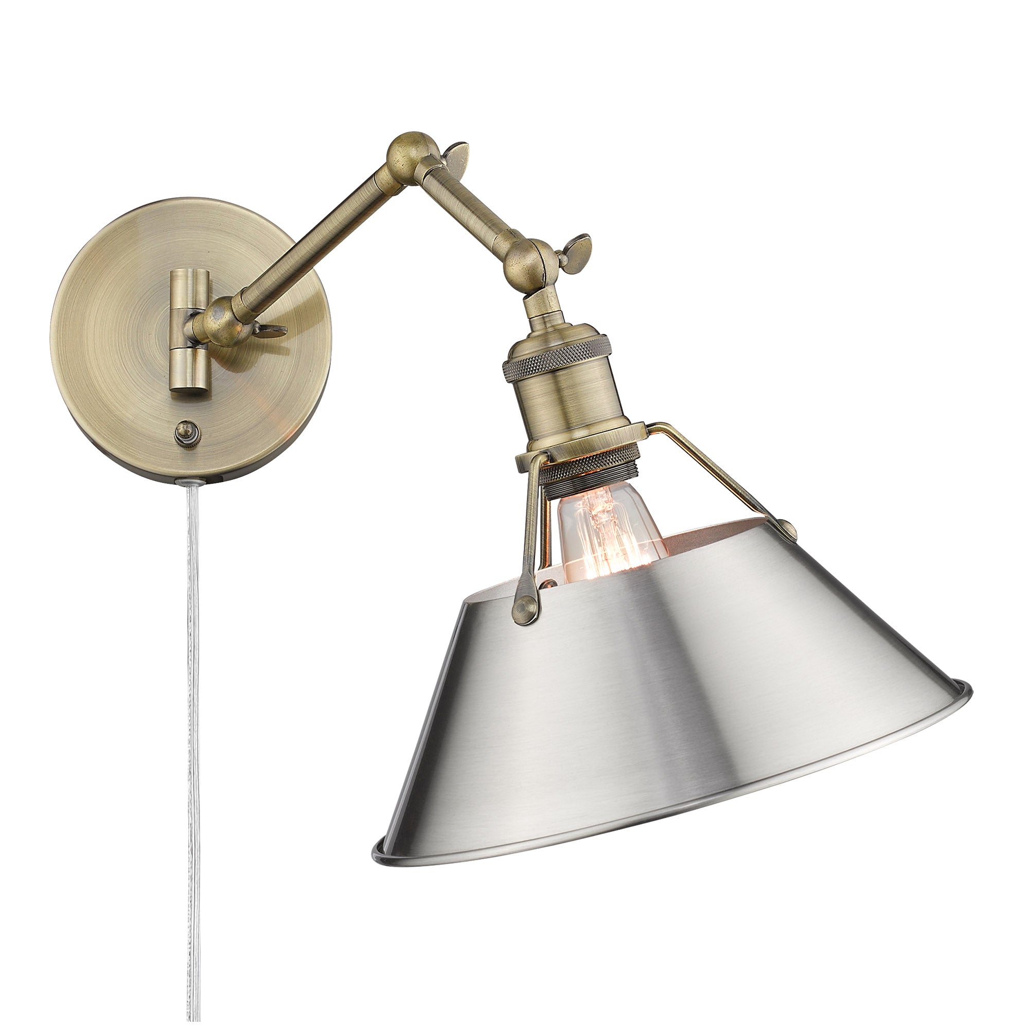 Yep by Golden Lighting Orwell 1-light Swing Arm Wall Lamp in Aged Brass and Pewter shade - - Golden Lighting