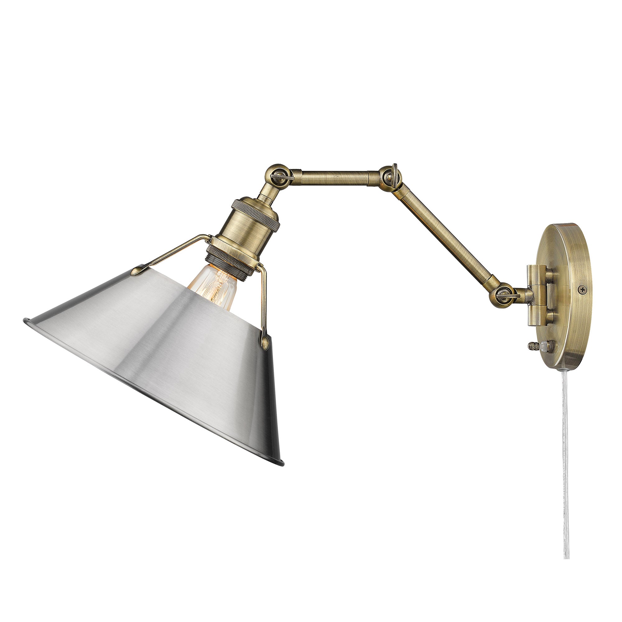Yep by Golden Lighting Orwell 1-light Swing Arm Wall Lamp in Aged Brass and Pewter shade - - Golden Lighting