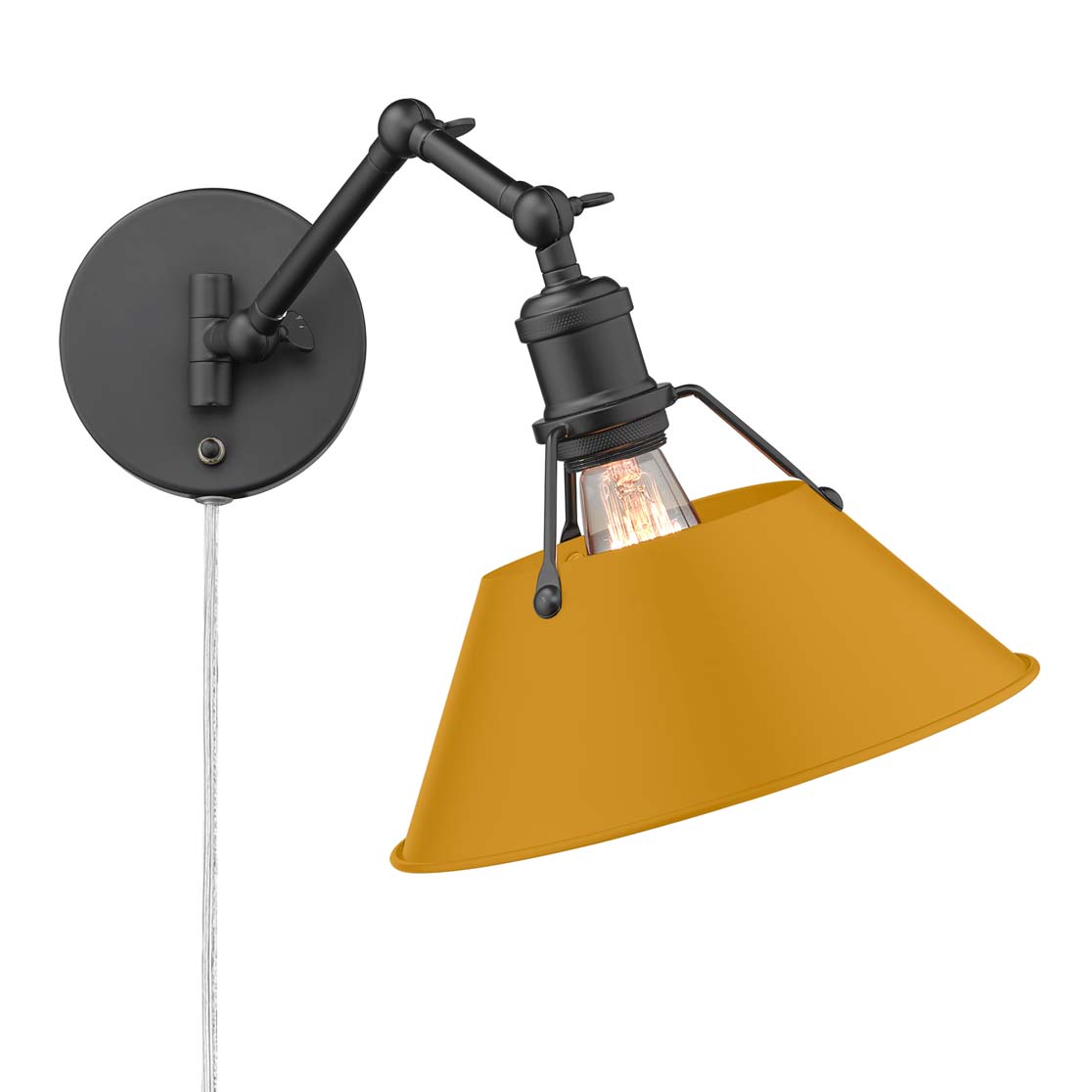 Yep by Golden Lighting Orwell 1-light Swing Arm Wall Lamp in Matte Black and Auric Yellow shade - - Golden Lighting