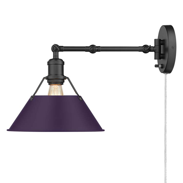 Yep by Golden Lighting Orwell 1-light Swing Arm Wall Lamp in Matte Black and Exotic Purple shade - - Golden Lighting