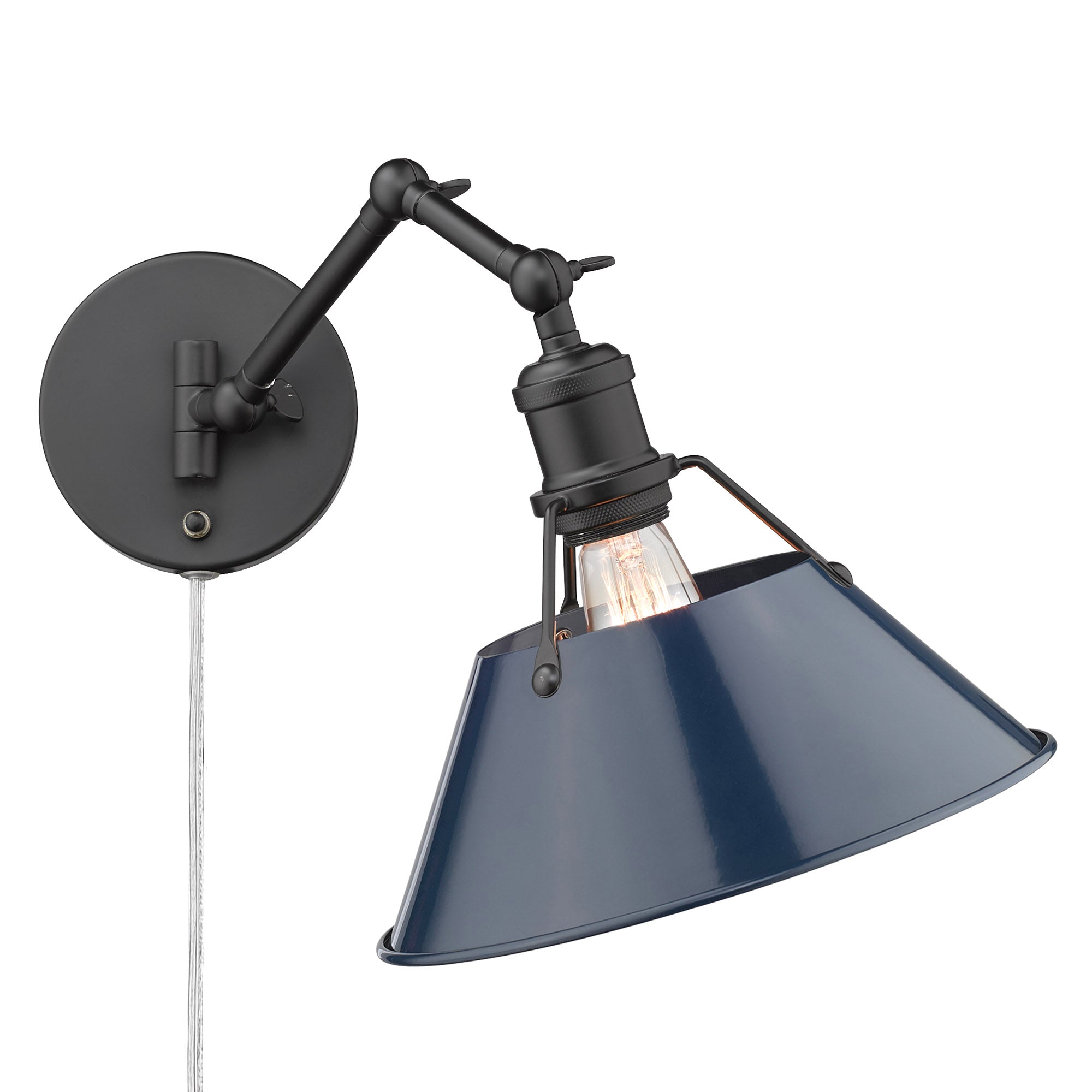 Yep by Golden Lighting Orwell 1-light Swing Arm Wall Lamp in Matte Black and Navy Blue shade - - Golden Lighting