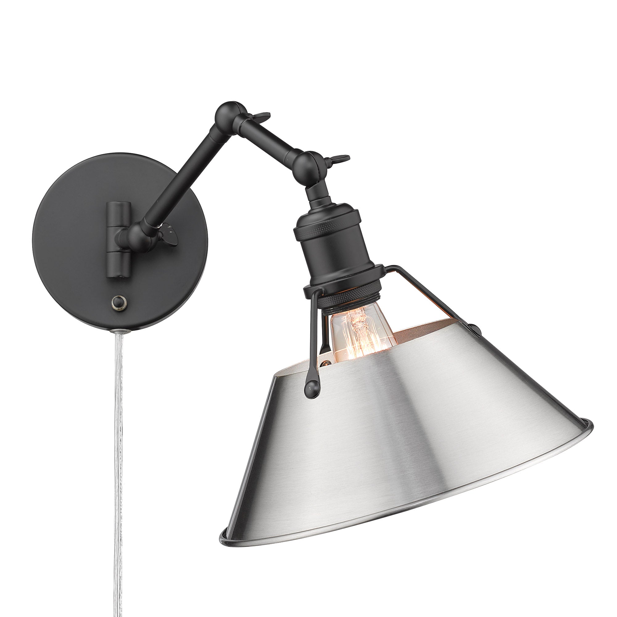 Yep by Golden Lighting Orwell 1-light Swing Arm Wall Lamp in Matte Black and Pewter shade - - Golden Lighting