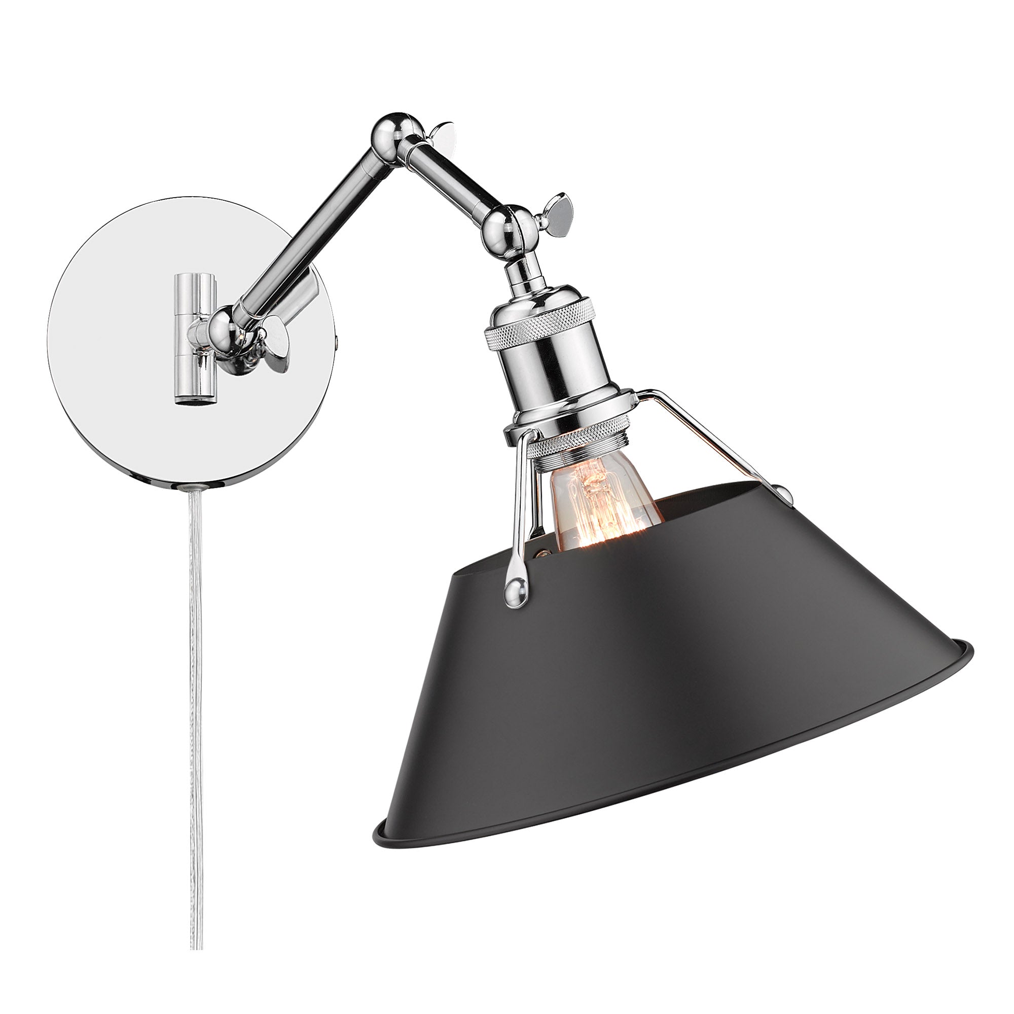 Yep by Golden Lighting Orwell 1-light Swing Arm Wall Lamp in Chrome and Matte Black shade - - Golden Lighting