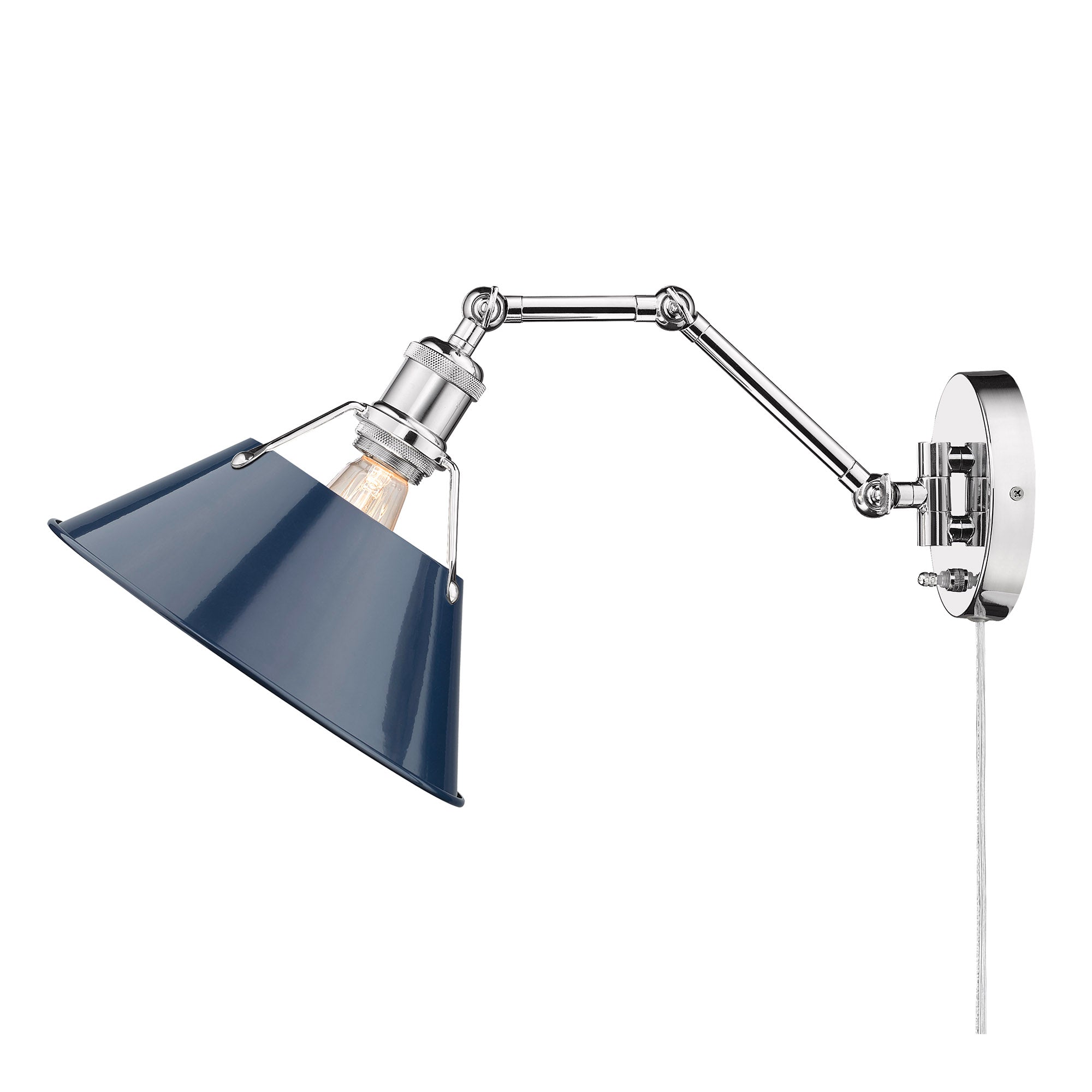 Yep by Golden Lighting Orwell 1-light Swing Arm Wall Lamp in Chrome and Navy Blue shade - - Golden Lighting